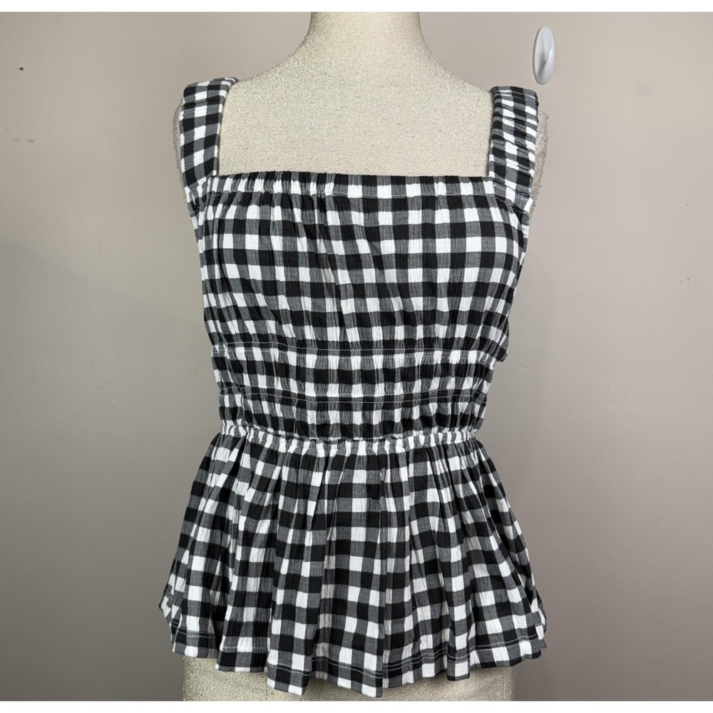 ASOS DESIGN Tank Top Womens 12 Black White Gingham Peplum‎ Backless Cami Summer